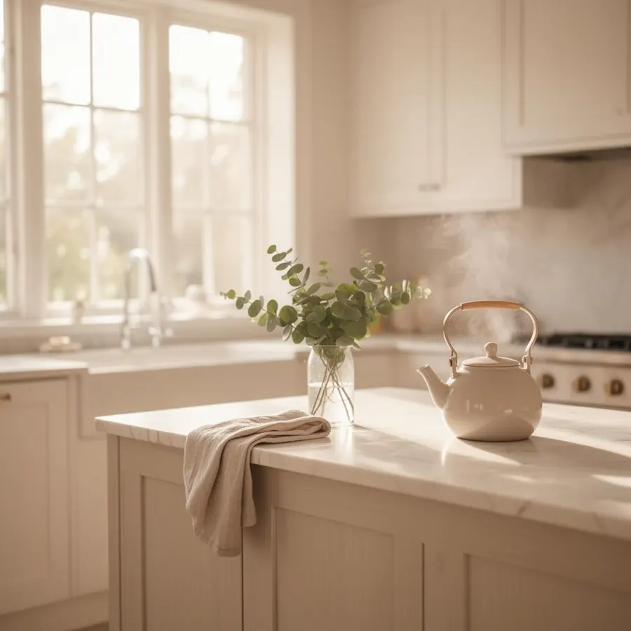 A bright, freshly cleaned kitchen with natural light