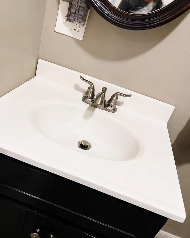 Bathroom vanity before and after a deep clean