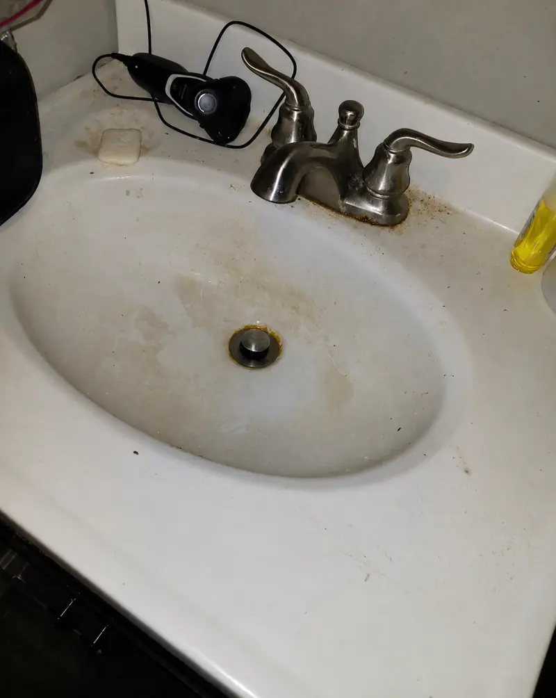 Bathroom vanity before and after a deep clean